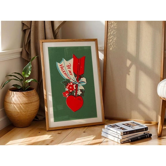 Retro Valentines Day Heart Be Mine Kitchen Art, Unframed Paper Poster 11x14in
