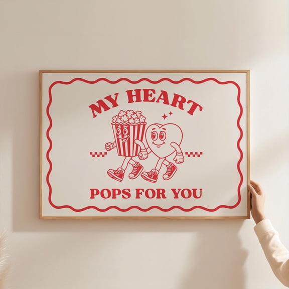 Retro Valentines Heart Poster, Unframed Paper Poster 8x10in