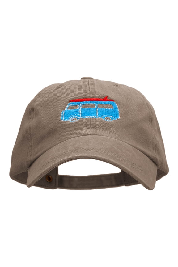 Retro Van Embroidered Unstructured Cotton Cap - Khaki OSFM