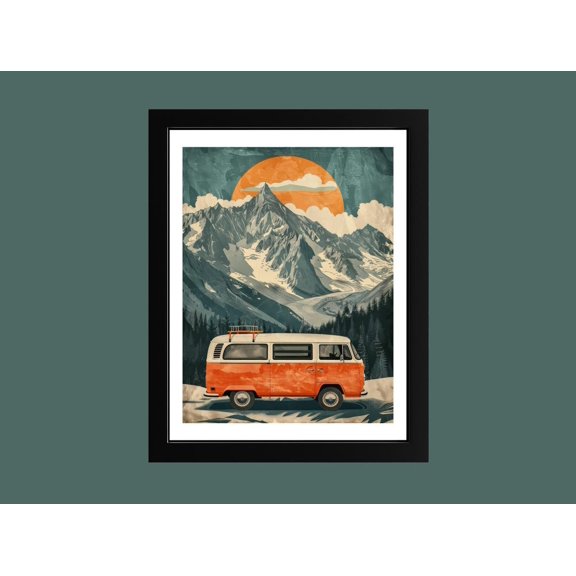 Retro Van Mountain Print, Unframed Paper Poster 8x10in