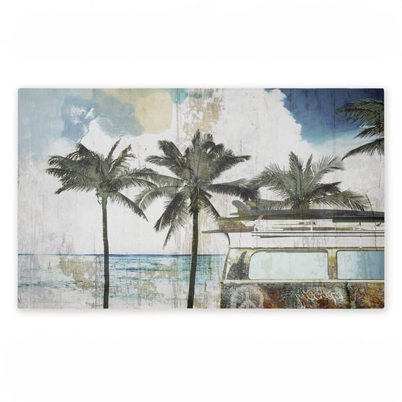 Retro Van Summer Beach View Printed Outdoor Door Mat, design by Sasha, 18"x30"