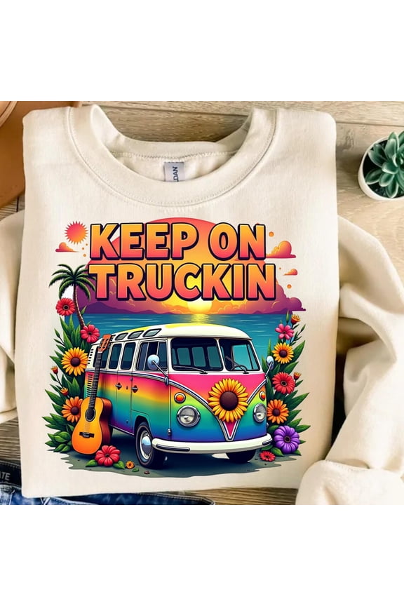 Retro Van T-Shirt Design: Hippie Bus , Keep On Truckin' All Size S-5XL