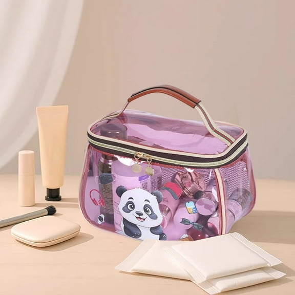 Retro Vanity Makeup Organizer Large Capacity Transparent Travel Cosmetic Bag for Women Portable Toiletry Storage Solution