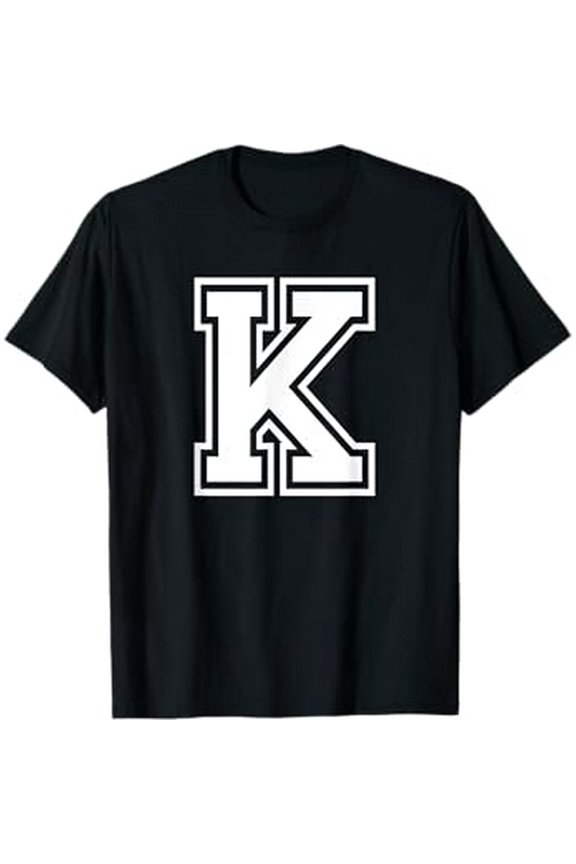 Retro Varsity Letter K Initial Monogram Black T-Shirt - Classic Collegiate Style Personalized Adult Unisex Graphic Tee