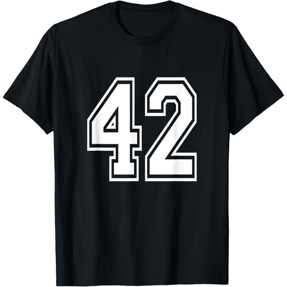 Retro Varsity Number 42 Athletic Sports Jersey Style Graphic T-Shirt for Men Women Funny Science Fiction Fan Apparel