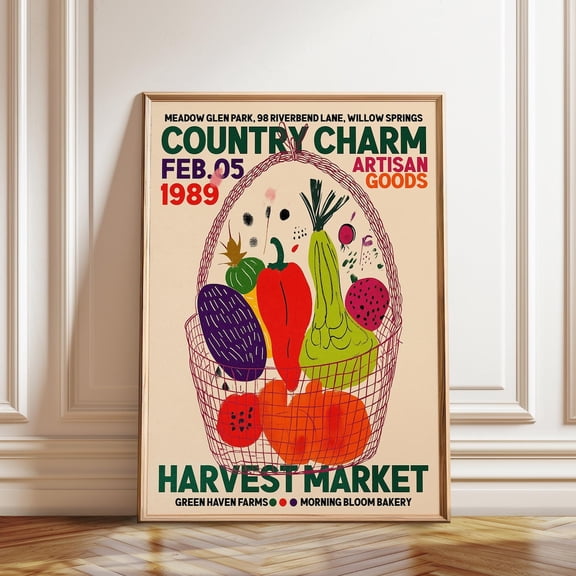 Retro Vegetable Art Print Vintage Harvest Market Fresh Produce Wall Decor, Unframed Canvas 8x10in