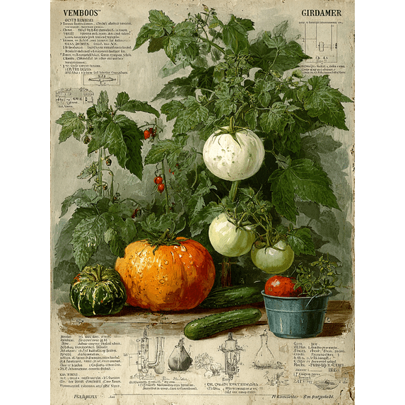 Retro Vegetable Canvas Poster, Tomato Cucumber Pumpkin Print, Farmhouse Kitchen Wall Decor