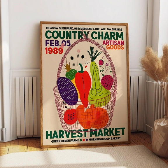 Retro Vegetable Wall Art - Country Charm Harvest Market Print - Farmers Market Exhibition Art Poster Wall Art, Modern Wall Decor, 8x12 UNFRAMED