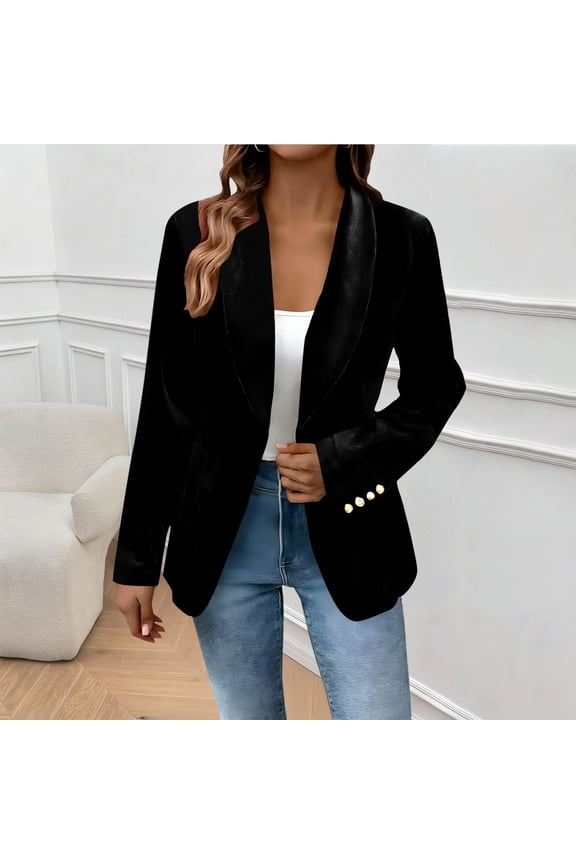 Retro Velvet Blazers for Women Tailored Fit Shawl Collar Business Casual Dress Jackets for Wedding Party with Pockets