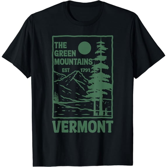 Retro Vermont Green Mountains Graphic T-Shirt Vintage Nature Hiking Outdoor Adventure Tee for Men and Women Unisex Short Sleeve Top