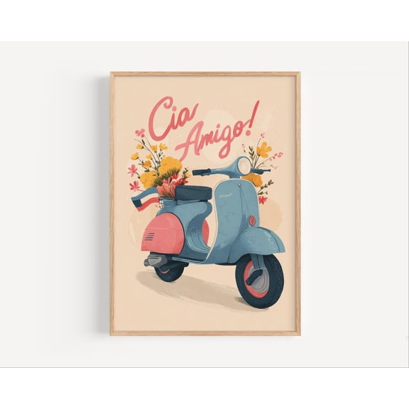 Retro Vespa Scooter Poster: Italian Travel Poster, Unframed Poster Size 12x18