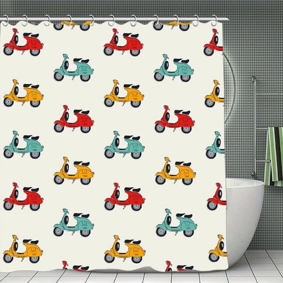 Retro Vespa Shower Curtain，Washable Waterproof Bathroom Shower Curtain Set With Hooks,71x71 Inch