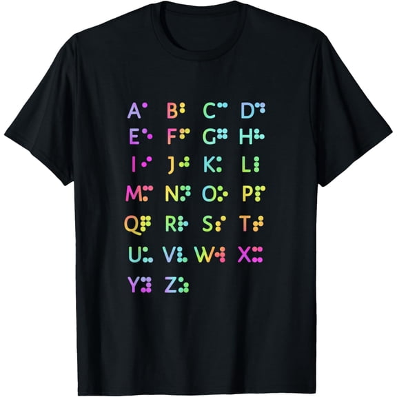 Retro Vibe Braille Alphabet Blind Awareness T-ShirtMen's and women's gift, black and white T-shirt, size: Extra large S-4XL