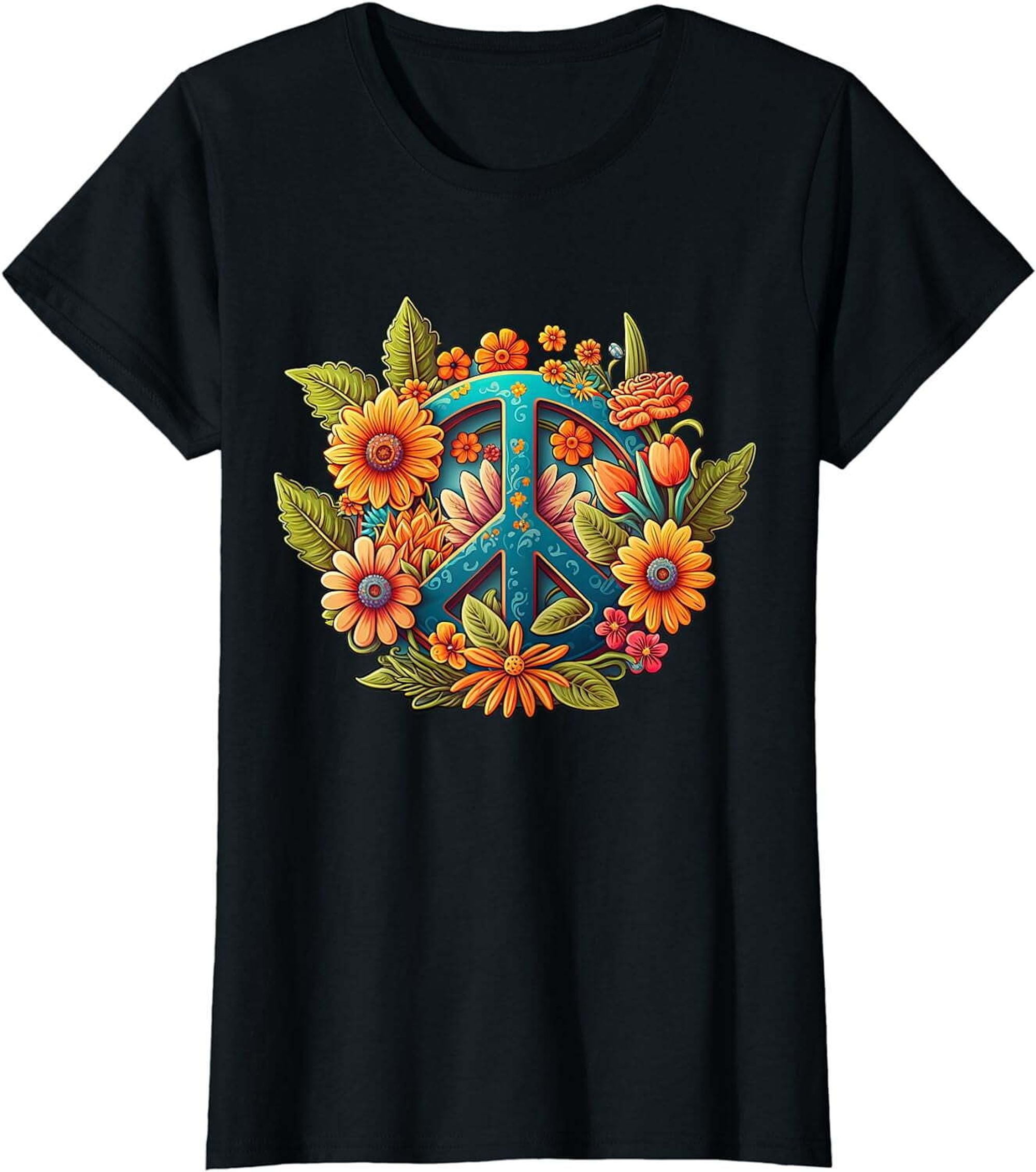 Retro Vibes: Women's Vintage Peace Sign T-Shirt - A Groovy 70s Hippie ...
