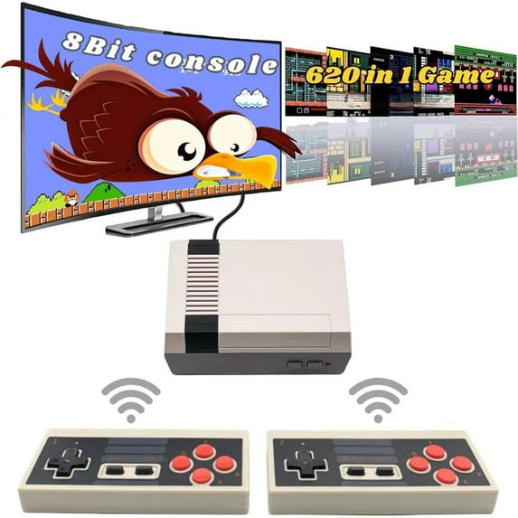 Retro Video Controllers - Classic 8-Bit, Plug & Play TV System with 620 Preloaded, Mini Machines with Dual Wireless Controllers, Ideal Gift for Boys and Nostalgia Lovers