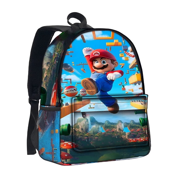 Retro Video Game Backpack - Classic Plumber Theme Large Capacity Bookbag, Durable Canvas Casual Daypack with Front Pocket for School, College, Travel & Daily Commute (Age 6+)