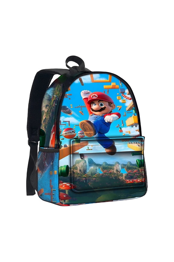 Retro Video Game Backpack - Classic Plumber Theme Large Capacity Bookbag, Durable Canvas Casual Daypack with Front Pocket for School, College, Travel & Daily Commute (Age 6+)