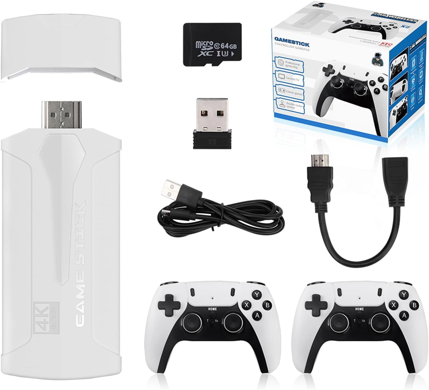 2025 Wireless Retro Gaming Console - Plug & Play TV Stick With 20,000+ Games, 4K HD, 2 Wireless Controllers, 64GB