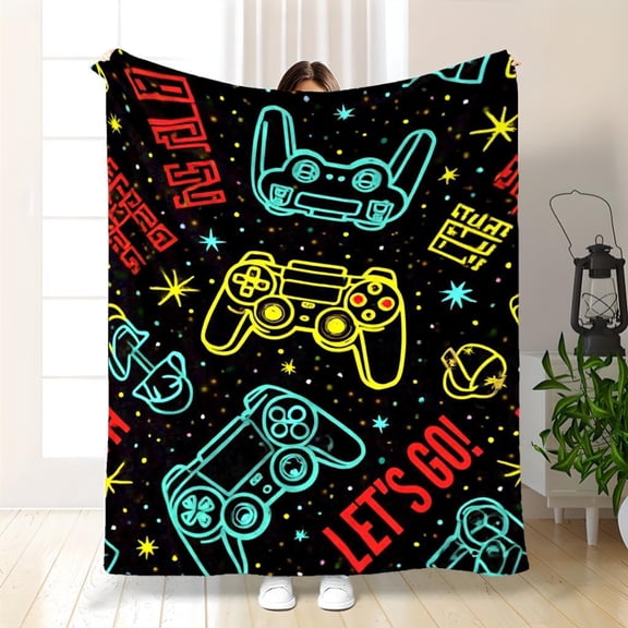 Retro Video Game Controller Blanket | Soft Warm Flannel Bedspread Suitable for Couch, Bed, Office & Travel - Multicolor Retro Gaming Throw for Gamers, Ideal Holiday Birthday Gift for All Seasons