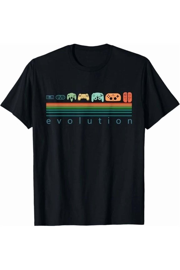 Retro Video Game Controller Evolution 80s 90s Gamer Geek Unisex T-Shirt, for men & women, up to size 5XL