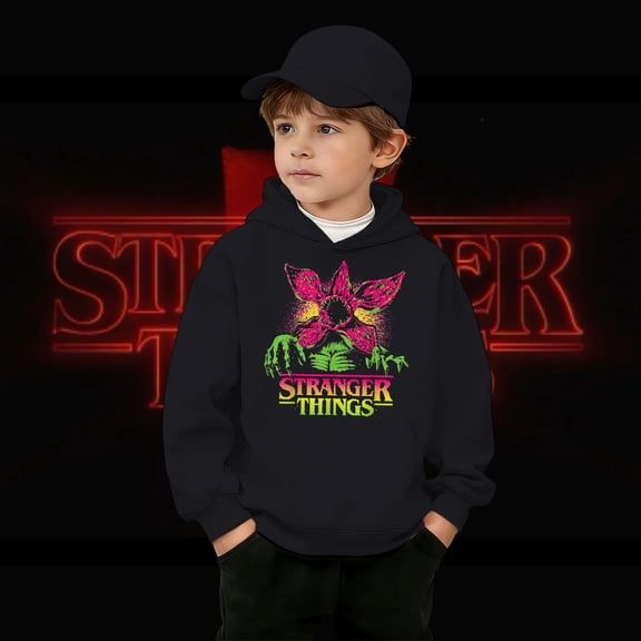 Retro Video Game Demogorgon Graphic Boys Hooded Sweatshirt, Kids Pullover Casual Soft Jacket for Everyday Wear