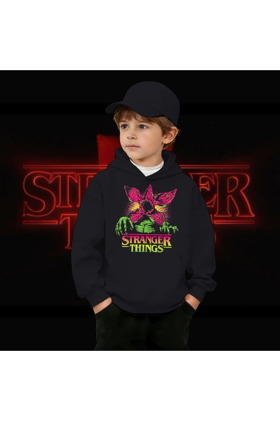 Retro Video Game Demogorgon Graphic Boys Hooded Sweatshirt, Kids Pullover Casual Soft Jacket for Everyday Wear