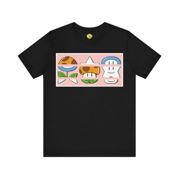Retro Video Game Mini Game Mixed Up Tee - Pixelated Mushroom, Star, Flower