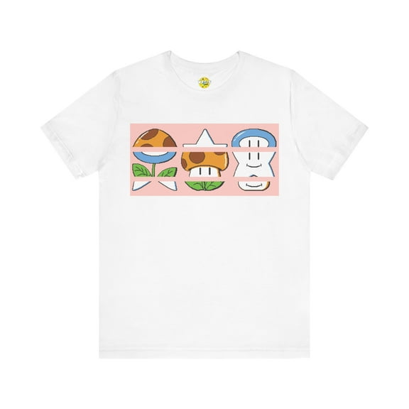 Retro Video Game Mini Game Mixed Up Tee - Pixelated Mushroom, Star, Flower