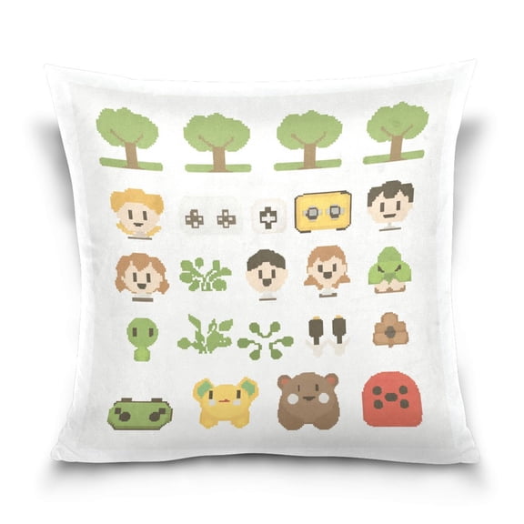 Retro Video Game Scene 18x18 Inch Plush Velvet Pillowcase Double Sided Print, Hidden Zipper