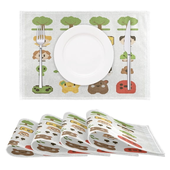 Retro Video Game Scene Reversible Placemat Non Slip Coffee Mat 18x12 Inch for Dining, Kitchen, Coffee