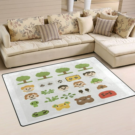 Retro Video Game Scene Soft Polyester Area Rug 31''x20'', Non Slip, Memory Foam, Water Absorbent