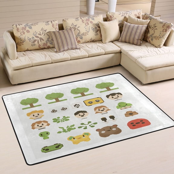 Retro Video Game Scene Soft Polyester Area Rug 36''x24'', Non Slip, Memory Foam, Water Absorbent