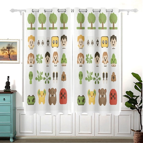Retro Video Game Scene Thermal Blackout Curtains 63x55 Inch 2 Panels Grommet Window Drapes for Bedroom Living Room