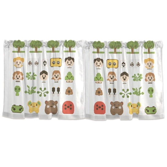 Retro Video Game Scene Tier Curtains for Kitchen 57x24 Inch Semi Sheer Light Filtering Half Window Curtains 2 Panels