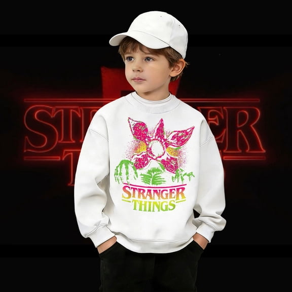 Retro Video Game Themed Demogorgon Graphic Pullover Sweatshirt for Boys Girls, Soft Casual Crewneck Kids Activewear