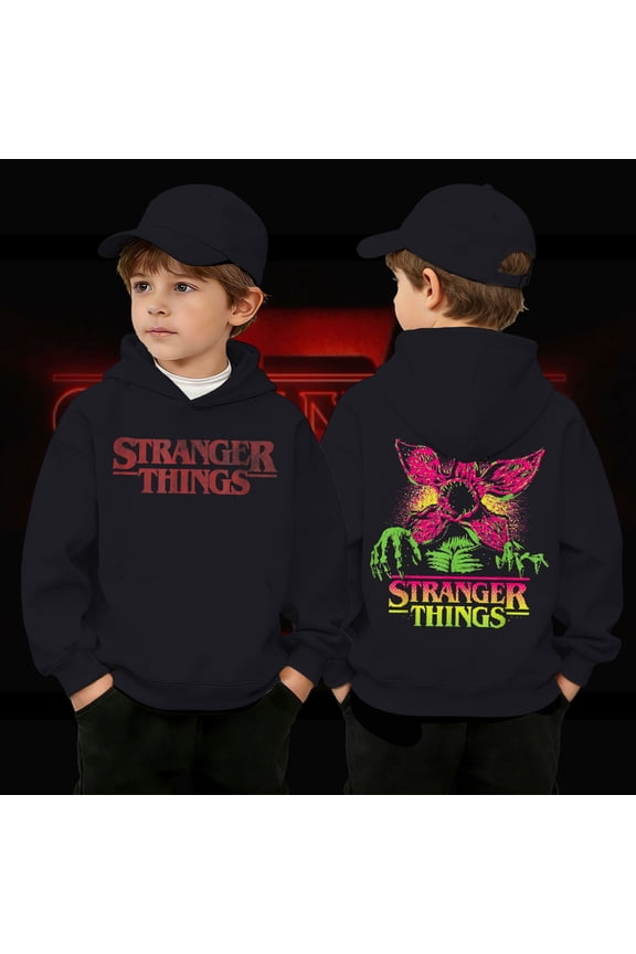 Retro Video Game Themed Demogorgon Kids Hoodie, Boys Girls Pullover Sweatshirt for Casual Wear and Sports Activities