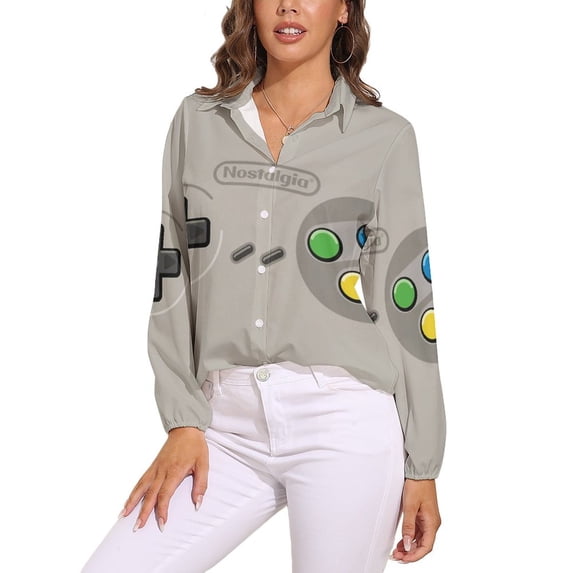 Retro Video Game Turbo Controller Long Sleeve Blouse Woman Streetwear Casual Shirts Summer Oversize Woman Streetwear Clothing Birthday Present