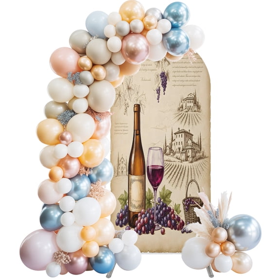 Retro Vineyard Arch Backdrop Covers 5 FT, Farmhouse Grape House Wine Glass Beige Stretchy Fitted Arched Stand Covers