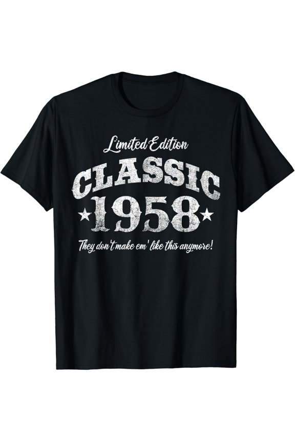 Retro Vintage 1958 Limited Edition Classic Birthday Gift T-Shirt for Men and Women, Funny 66th Birthday Graphic Tee, Comfortable Cotton Apparel