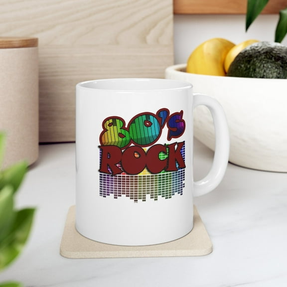 Retro Vintage 11 oz Coffee Mug - 80's Rock Design White Ceramic Gift