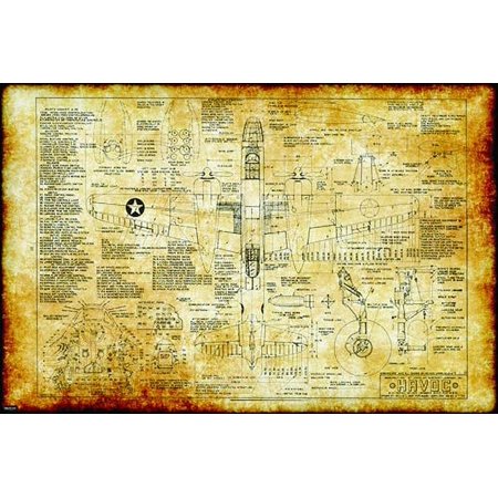 Retro Vintage Aircraft Engineering Technical Drawing Schematic Home Decor Print Poster 20x30