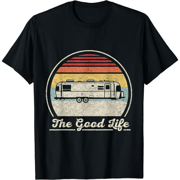 Retro Vintage Airstream The Good Life T-Shirt Black Small