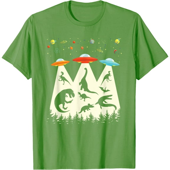 Retro Vintage Alien Abduction Funny Dinosaur UFO Lover Unisex T-Shirt for Men Women Kids,Lime Color,Size YXL