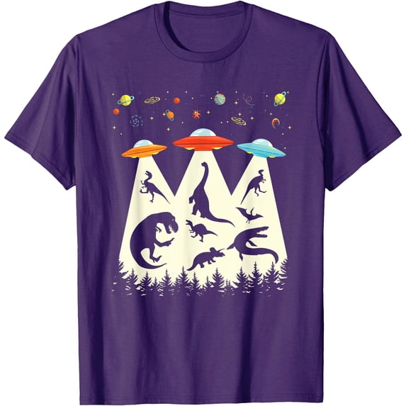 Retro Vintage Alien Abduction Funny Dinosaur UFO Lover Unisex T-Shirt for Men Women Kids