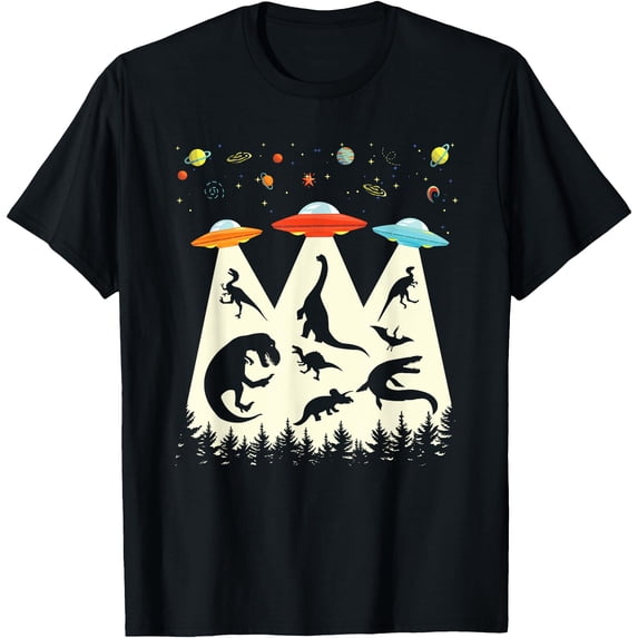 Retro Vintage Alien Abduction Funny Dinosaur UFO Lover Unisex T-Shirt for Men Women Kids