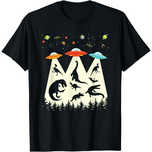 Retro Vintage Alien Abduction Funny Dinosaur UFO Lover Unisex T-Shirt for Men Women Kids