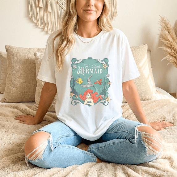 Retro Vintage Ariel The Little Mermaid Flounder Disney Princess T-Shirt All Size S-5XL