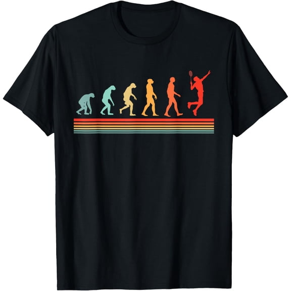 Retro Vintage Badminton Player Evolution T-Shirt men and women can wear, black, white, gifts