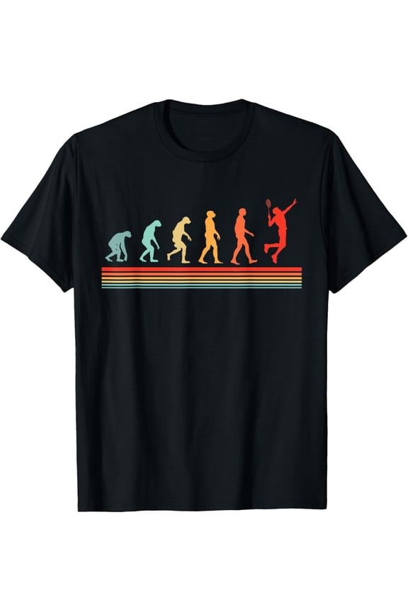 Retro Vintage Badminton Player Evolution T-Shirt men and women can wear, black, white, gifts