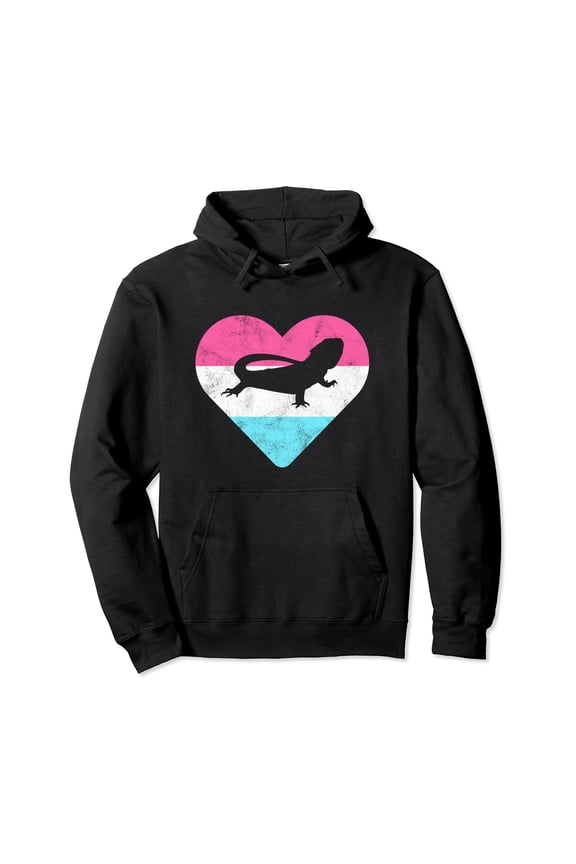 Retro Vintage Bearded Dragon Heart Design Hoodie for Lizard Lovers and Gift Seekers